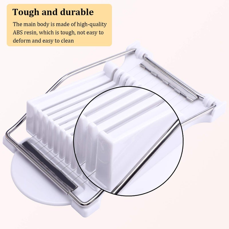 NVTED Slicer, Luncheon Meat Slicer Boiled Egg Fruit Soft Cheese Butter Slicers Cutter, Stainless Steel Wires, Cuts 10 Slices (White) - Image 4